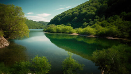 Verdant Reflections: A Summer Day at the Secluded Lakeside Sanctuary