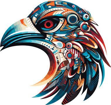 Vector ornamental ancient raven, crow illustration. Abstract historical mythology bird head logo. Good for print or tattoo