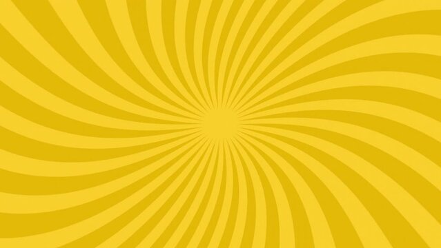 Groovy Yellow Spiral Sunburst, Rotating Background Animation, Seamless Loop, Retro Inspired Multicolor Swirl Rays and Grunge Stripes, 4k Motion Graphics