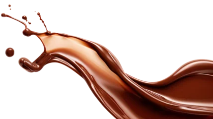 Foto op Plexiglas A thin liquid chocolate drink flows in a curve on an isolated background © samitha