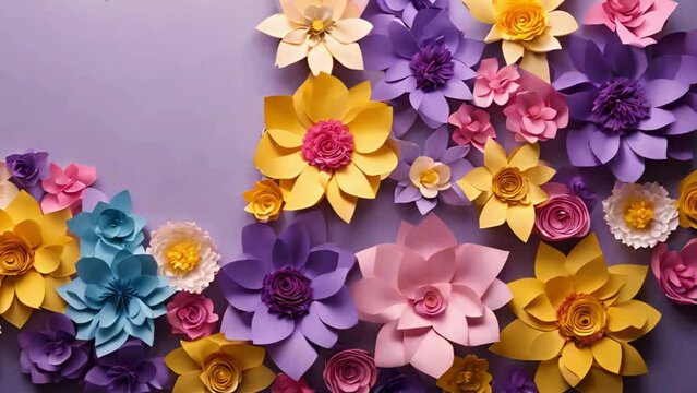 Looped 4K Video: 3D Paper Flowers Blooming on Vibrant Purple Background (Spring, Easter, Mother's Day, Birthday, Teacher Appreciation, Stop Motion Animation)