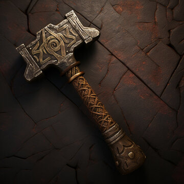 dwarven blacksmith hammer, flat lay, top view сreated with Generative Ai