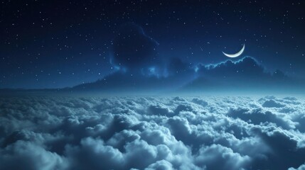 Obraz na płótnie Canvas Night Sky With Crescent Moon and Clouds Generative AI