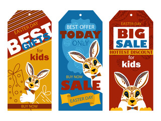 Easter day. Set of labels. Biness. Sale. Easter bunny.