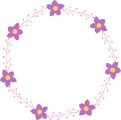 frame with purple flowers, floral round border, rounf flowers wreath