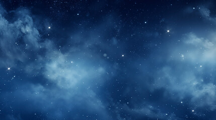 Ethereal blue clouds scattered across a starry night sky background