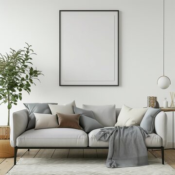 Mockup frame, modern living room home interior, 3d render