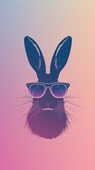 Rabbit Wearing Sunglasses With Pink and Blue Background