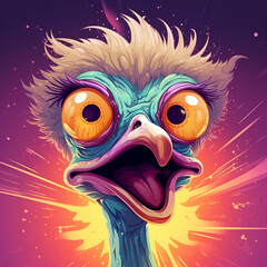 Obraz premium hypno ostrich cartoon сreated with Generative Ai