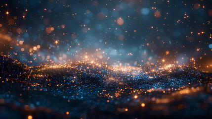 Obraz premium Golden blue starry bokeh fantasy background glittering