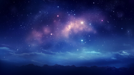 Fototapeta na wymiar Starry mountain sky background with cosmic nebula illuminating the horizon