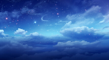 Naklejka na ściany i meble Ethereal sky with twinkling stars and soft clouds as a dreamy background