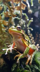Frog Sitting on Top of a Green Plant