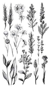 A simple and elegant illustration of a bunch of flowers drawn in ink. This versatile image can be used for various purposes