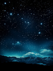 Starry night sky over majestic mountain range background