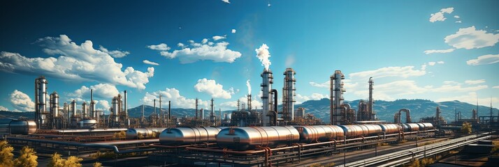 Fototapeta premium Gas pipelines, valves at a distribution station, a natural gas pumping and processing plant, an industrial image with a place for text, Generative AI.