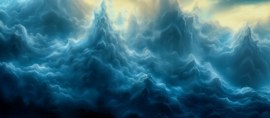 Fototapeta na wymiar An abstract light blue artwork background. Big ocean waves. 