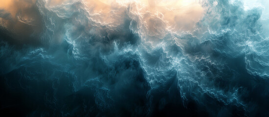 An abstract light blue artwork background. Big ocean waves.  - obrazy, fototapety, plakaty