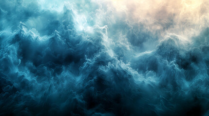 Naklejka na ściany i meble An abstract light blue artwork background. Big ocean waves. 