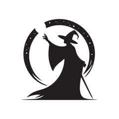 Vector Wizard Silhouettes Conjuring Magic and Mystery with Every Gesture, wizard black illustration.