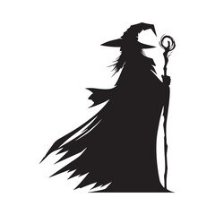 Vector Wizard Silhouettes Conjuring Magic and Mystery with Every Gesture, wizard black illustration.