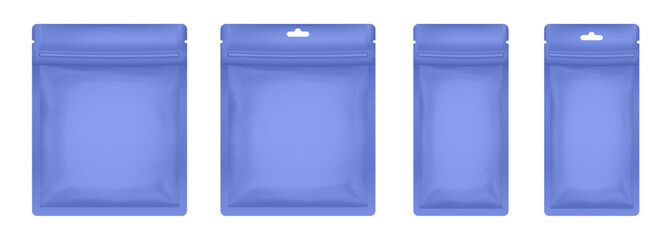 Navy blue sachet or pouch. Vector zip bags mockup, foil packs. Cosmetics samples. Sheet face mask  © Irina Shats