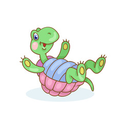 Funny little turtle lies on its back. Vector cartoon illustration. Isolated on white background.