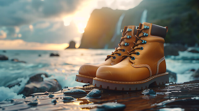 Yellow Boots on Rock - Powered by Adobe