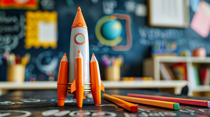 Rocket Science and Education: Creative Concept with a Chalk Rocket Ship on a Blackboard, Inspiring Learning and Exploration