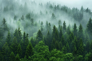 Mist-Enshrouded Evergreen Forest