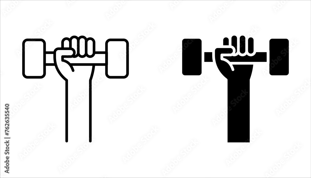 Wall mural hand with dumbbell linear icon set. thin line vector isolated on white background