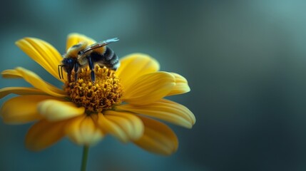  Bee on yellow flower with blurred background
