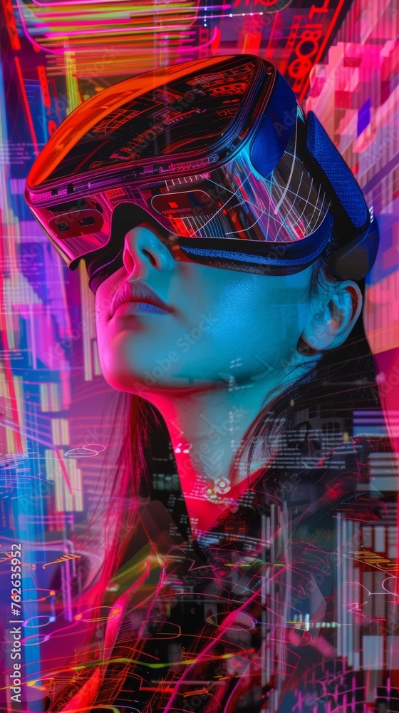 Canvas Prints Woman Wearing Virtual Reality Headset