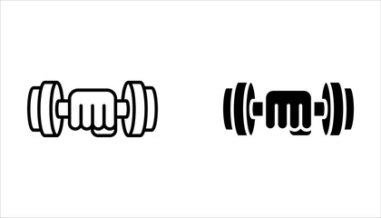 Hand with dumbbell linear icon set. Thin line vector isolated on white background