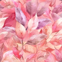 Illustration with pink and peach pastel leaves, watercolor flower. velvet leaves. background for wallpaper. generative ai