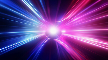 abstract futuristic background portal tunnel with pink blue and green glowing neon moving high...