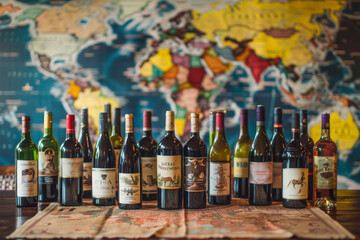 Global Wine Collection on World Map - obrazy, fototapety, plakaty