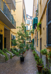 Beautiful courtyard with ancient buildings in the center of Milan, Italy