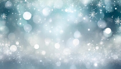 artistic winter snowfall bokeh background with sparkle silver and soft blue colored blurry christmas and new year greeting card illustration background with sparkle
