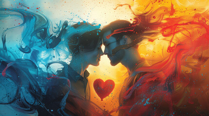 A heart and a couple, background abstract love concept