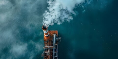 Aerial view of industrial smokestack emitting pollution affecting the environment. Concept Air Pollution, Industrial Impact, Environmental Concerns, Aerial View, Pollution Emissions