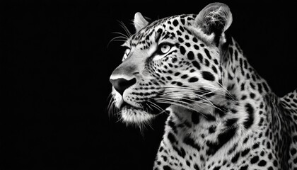 leopard on black background in black and white