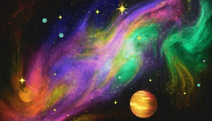 abstract colorful space background with nebula stars and planets - obrazy, fototapety, plakaty