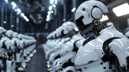 Fototapeta premium Create an image of a manufacturing plant where robots equipped with AI technology optimize production processes.