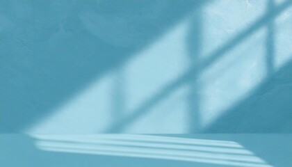 minimal abstract light blue background for product presentation shadow and light from windows on plaster wall