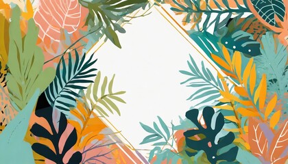 Fototapeta na wymiar design banner frame background colorful poster background vector illustration exotic plants branches art print for beauty fashion and natural products wellness wedding and event