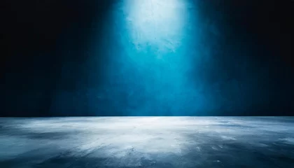 Tableaux ronds sur plexiglas Anti-reflet Papier peint en béton empty space of studio dark room concrete floor grunge texture background with blue lighting effect for product showing