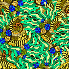 Hand draw seamless pattern floral elements. Arabic, oriental, indian motiv. Hand draw vector illustration