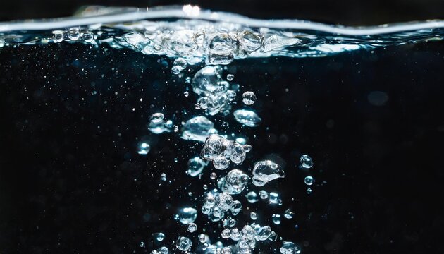 blurry images of clear transperant soda liquid bubbles splashing or sparkling and moving up in black background for represent the refreshing moments after drink carbonated water