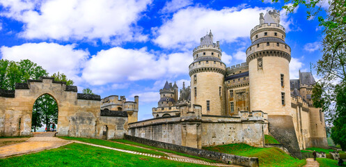 Famous french castles - Impressive medieval Pierrefonds chateau. France, Oise region - 762639700